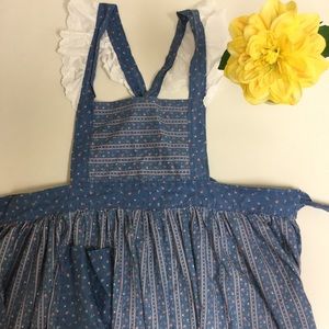Blue & Pink Rose & Striped Ruffled Apron Maid